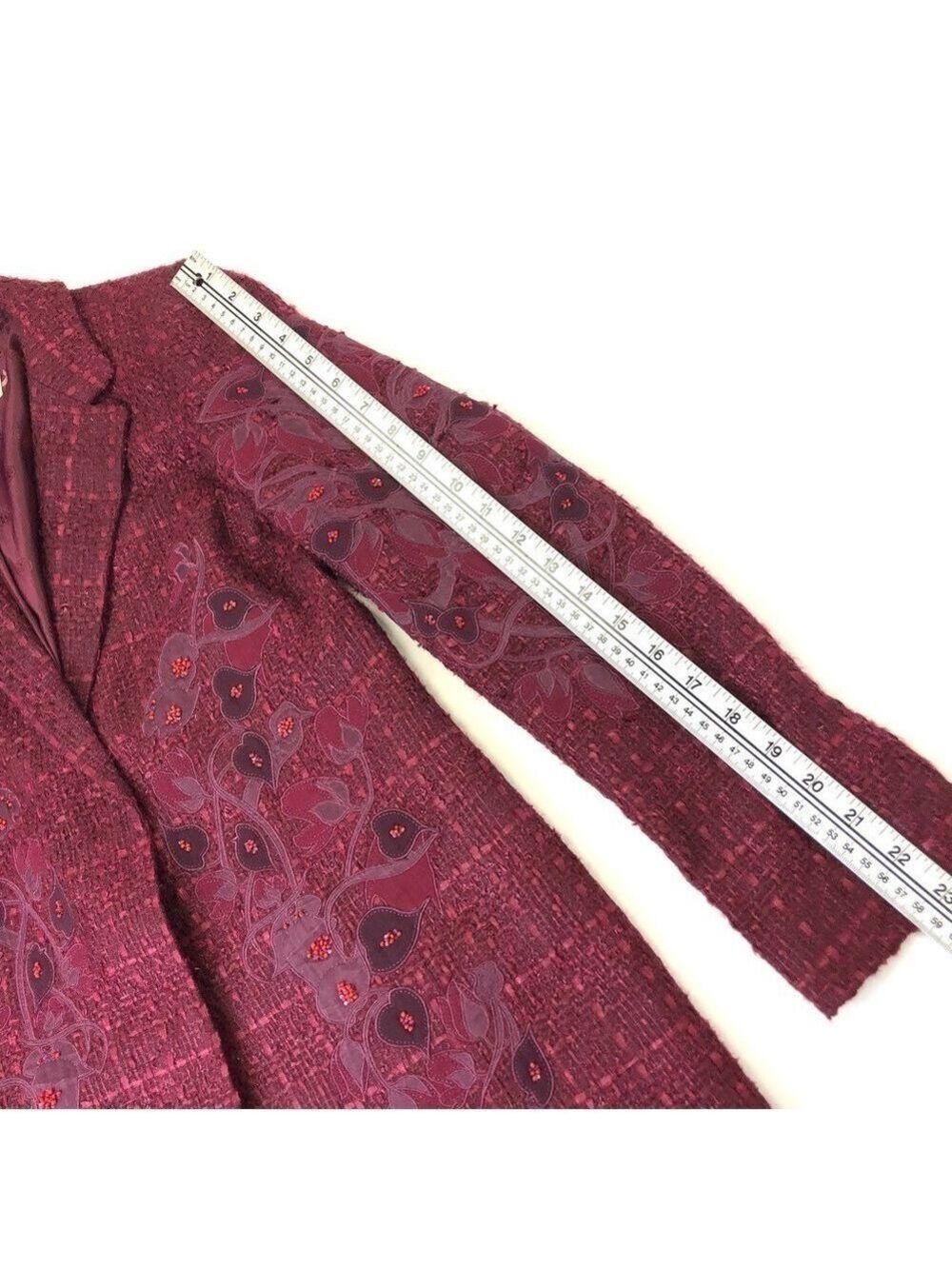 Tory Burch Patsy Glazed Tweed dark plum long line coat Size 2 appliqué embellish - Picture 12 of 14